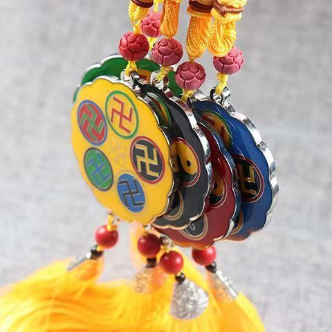 道家八卦合金双面万字符太极图车挂